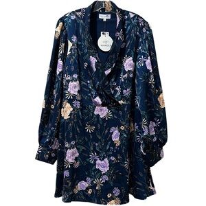 Lost + Wander XL Long Sleeve Floral Faux Wrap Mini Dress NWT Y8